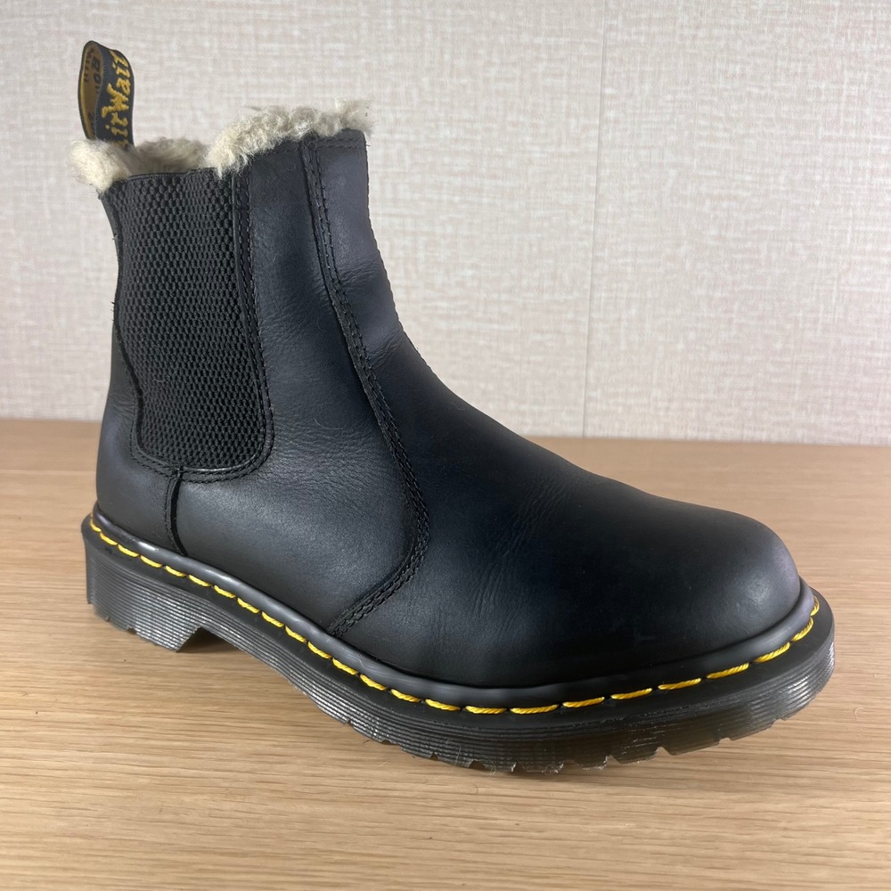 Dr. Martens 2976 Leonore Faux Fur Lined Chelsea Boots Black Leather Womens 8